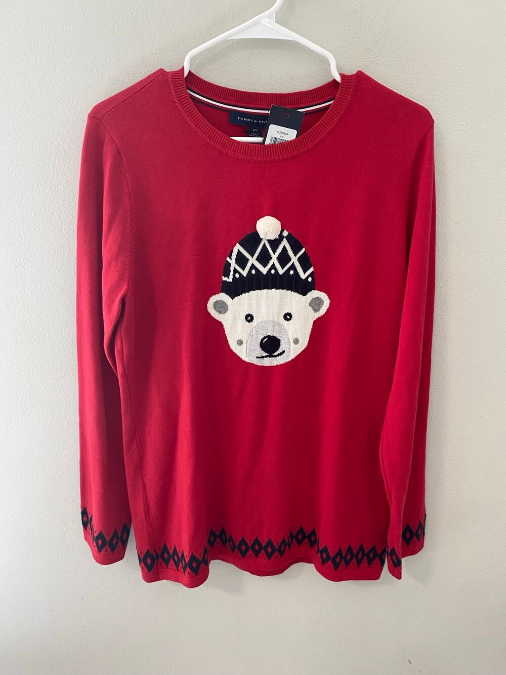 New Tommy Hilfiger Polar Bear Christmas Sweater Red Women's Large Holiday